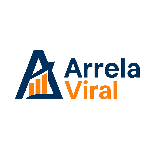 Logotipo profesional de ArrelaViral con una letra “A” estilizada que incorpora una flecha ascendente y barras de crecimiento en color naranja, representando impulso y marketing digital.

